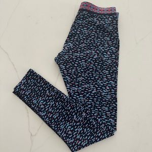Tory Sport leggings. Size Medium. Blue background, light blue, red detail.
